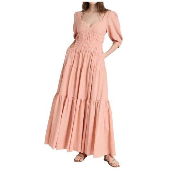 JONATHAN SIMKHAI Wilder Cotton Gauze Maxi Dress Peach Puff Sleeves Size 10 NWT - Picture 9 of 16